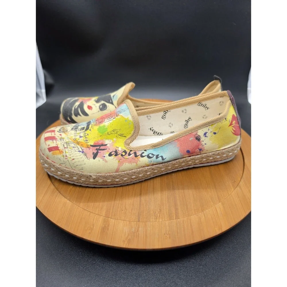 Goby Canvas Slip On Sneakers Espadrilles London Print Womens‎ Size 9 / EU 40